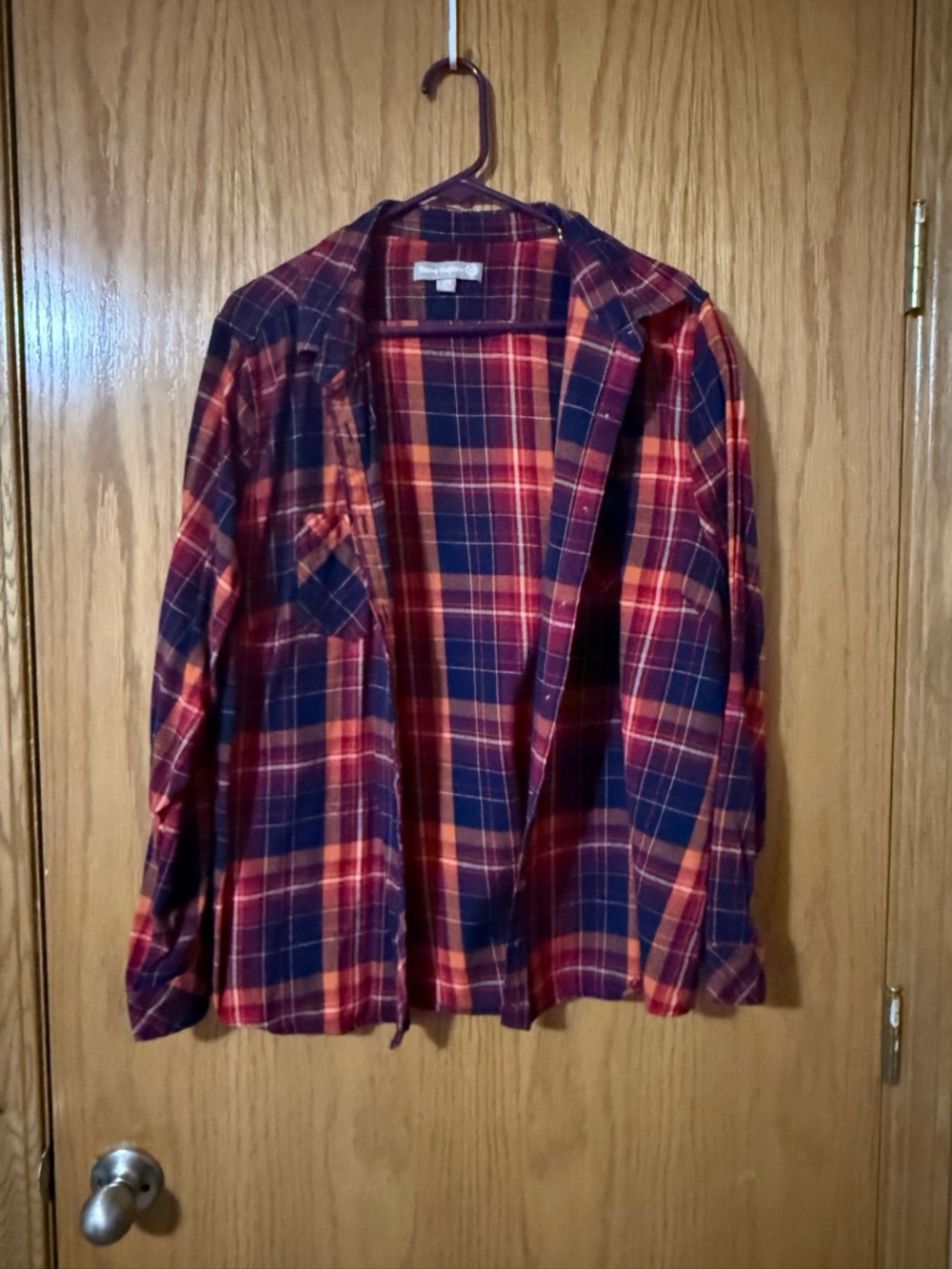 Victorian Collection Plaid Button-Up Shirt in Red, Navy & Orange